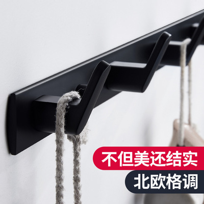 免打孔加厚太空铝挂衣钩衣帽钩壁挂式排钩浴室卫生间门后黑色单勾|ms