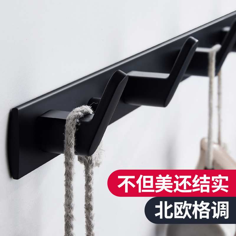 免打孔加厚太空铝挂衣钩衣帽钩壁挂式排钩浴室卫生间门后黑色单勾|ms
