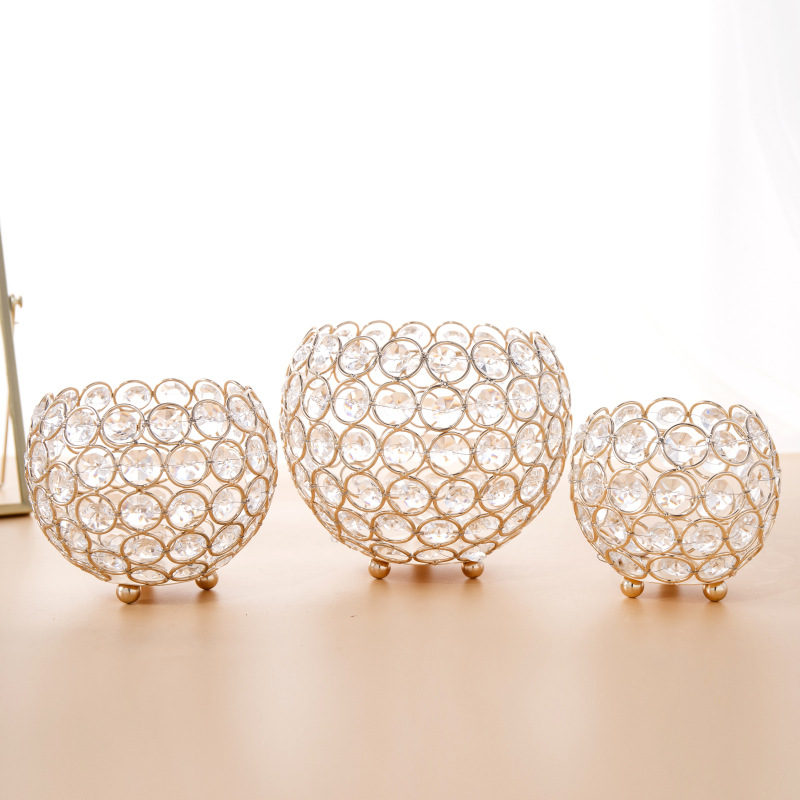 圆形水晶烛台桌面摆件收纳盒餐盘出口婚庆道具|ru