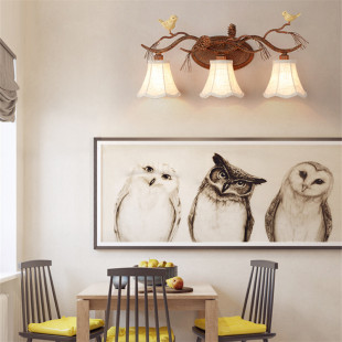 American retro wall lamp creative lamps iron decorative fabric mirror front lamp mirror bird bedside lamp cosmetic mirror lamp