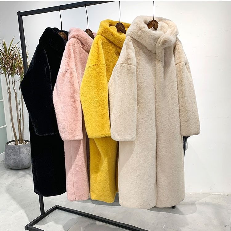 Ropa de mujer Otoño e invierno nuevo abrigo de piel de visón coreano grueso largo suelto con capucha para mujer_voghion.com