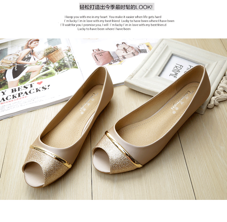 Giày bệt nữ mũi cá peep-toe đế chống trơn, kiểu Hàn, gót thấp 1–3 cm — Màu trắng, Màu đen, Vàng địa phương chi tiết 9