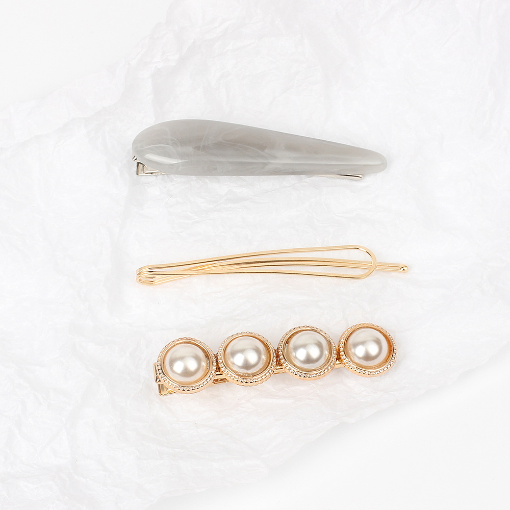 13g Weight Headwear Classification Birthday Occasion Women'S Gender Coffee, Grey, White, Black Color Korean Geometric Pearl Alloy Hairpin Set 8