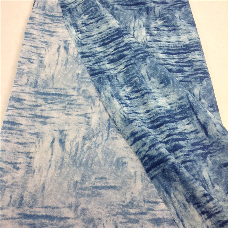 仿扎染印花布无弹雪纺薄料底布 传统蓝染渐变植物印花 厂家直销