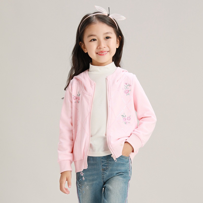 布布发现童装女孩休闲连帽外套秋2019新品儿童运动中国风短款外衣|ru