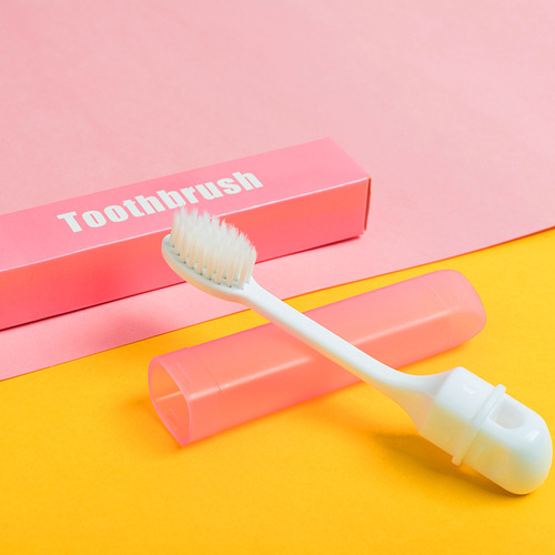 [Strictly Selected] Folding Toothbrush, Portable for Business Travel, Adults, Fine Soft Bristles, Small Head, Gum Protection, Teeth Cleaning, Logo