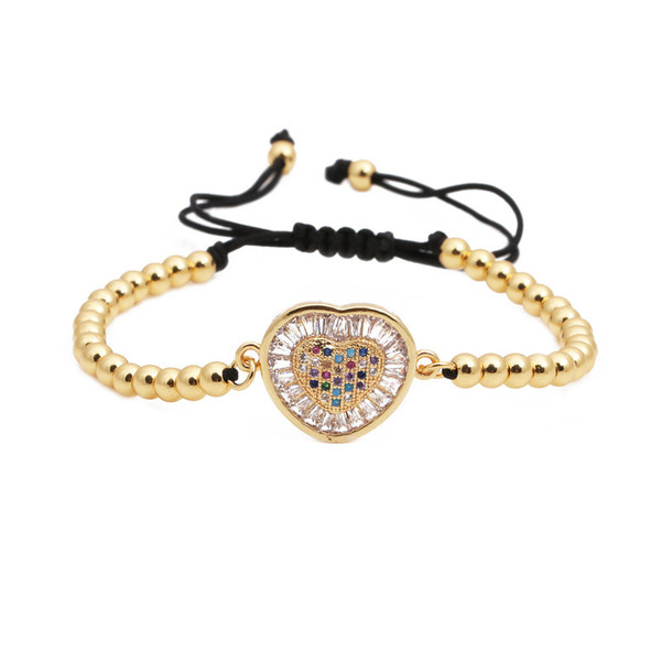 adjustable copper woven universal bracelet with zircon heart shaped…