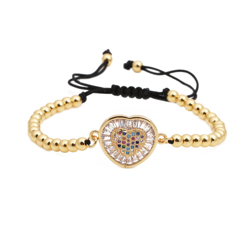 adjustable copper woven universal bracelet with zircon heart shaped…