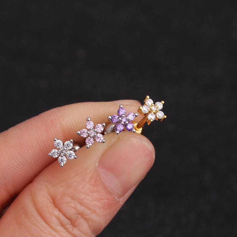 Double-sided Flower Puncture Earrings Stainless Steel Ear Studs_voghion.com
