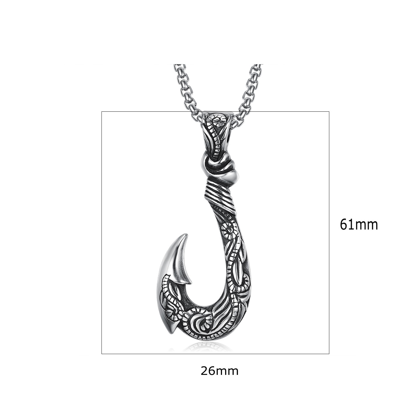 16g Weight 1 Piece Fashion Fishhook Titanium Steel Men's Pendant Necklace