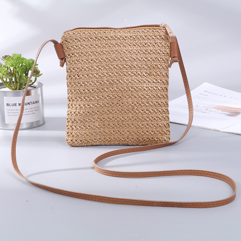 2022 Summer New Korean ins European and American Fashion Mini Mobile Phone Crossbody Bag Solid Color Straw Woven Foreign Trade Women's Bag