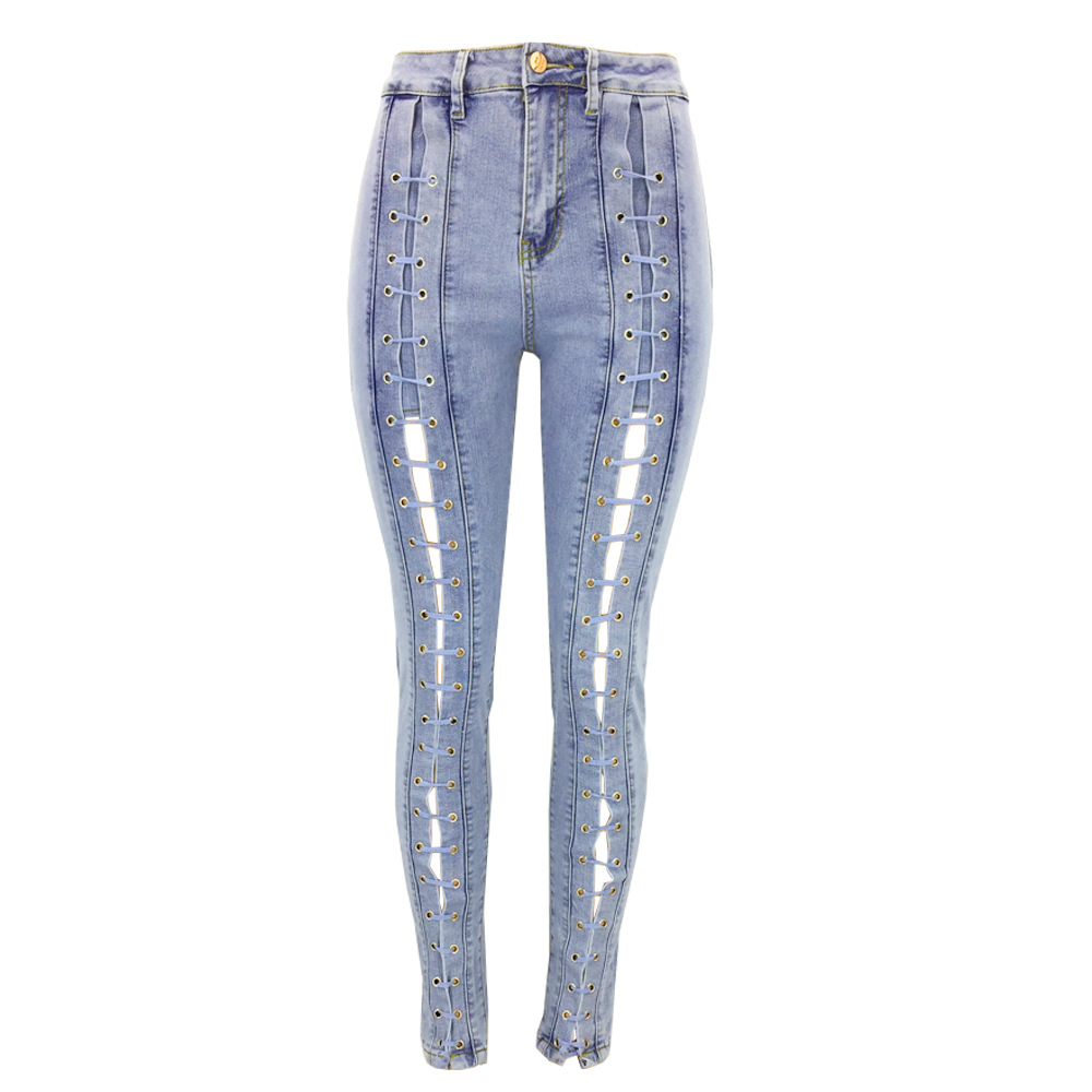 Lyseblå bandasjerte kornjeans til dame_voghion.com