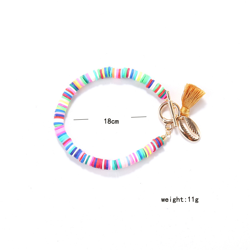 Vente En Gros Bracelet De Couleur Arc-en-ciel Pompon Coquille Bohème display picture 1