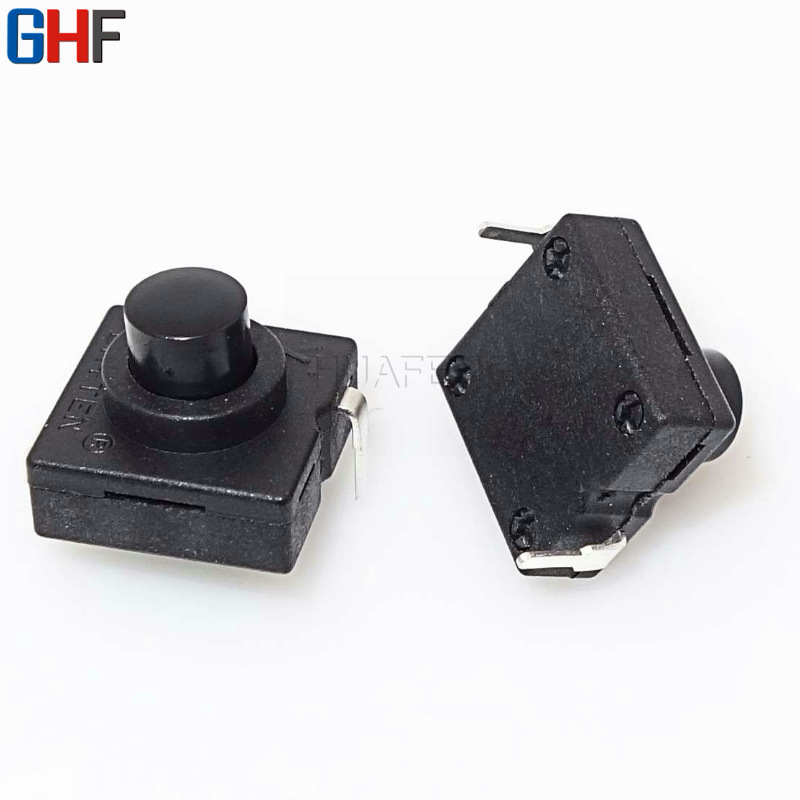 12*12超薄一开一关按钮开关 灯具开关 斜对脚二脚自锁 高度9.4 10