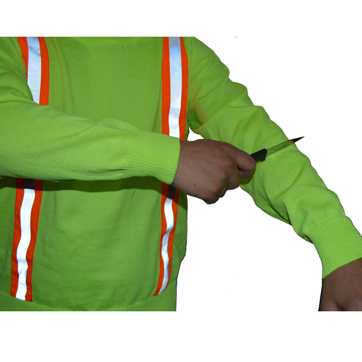 新品荧光绿针织防割5级服 反光条开车运动安全服防砍小圆领 直销