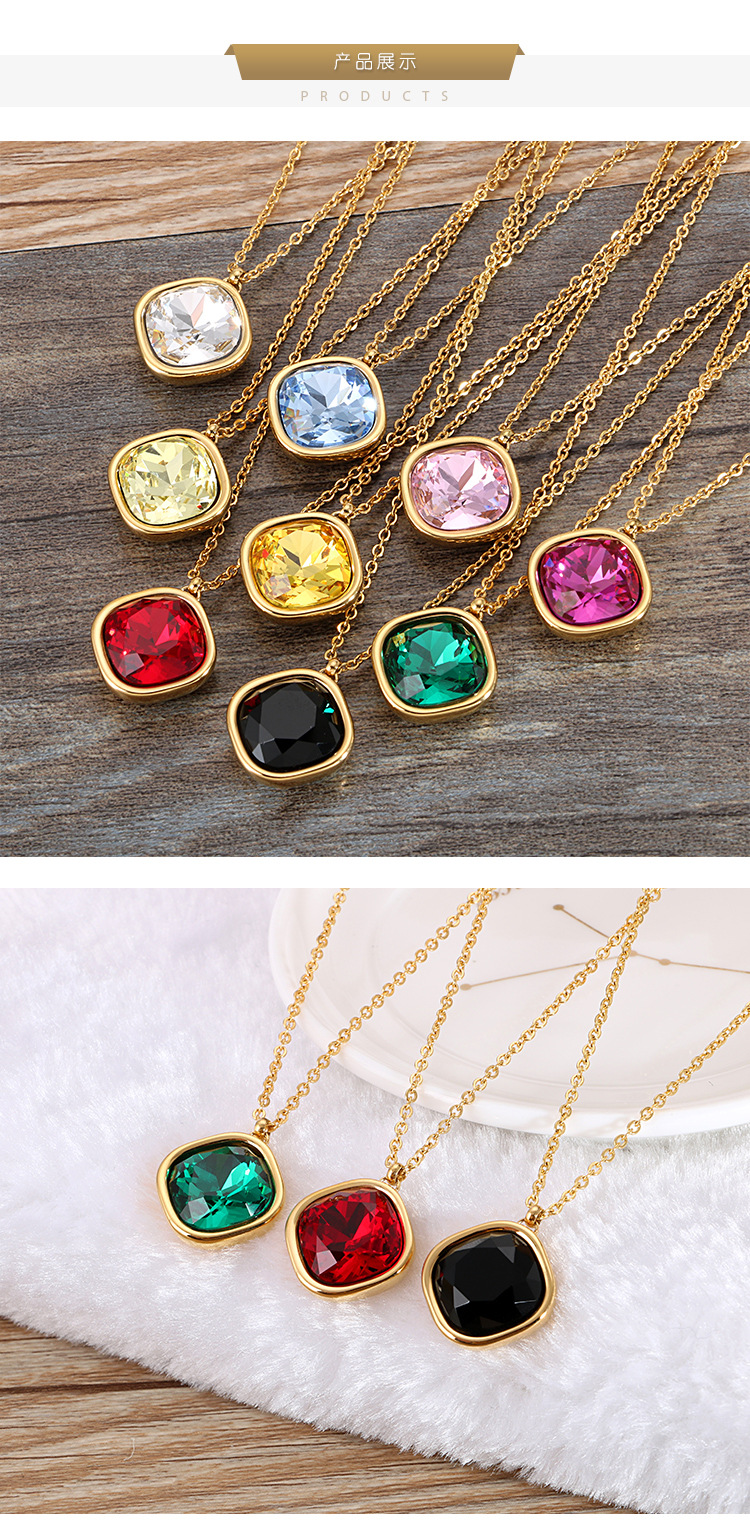 18K Gold Plated Plating Material 304 Stainless Steel Pendant Material PVD Coated 18K Gold Plated Square Titanium Steel Korean Style Waterproof Non Tarnish Necklace