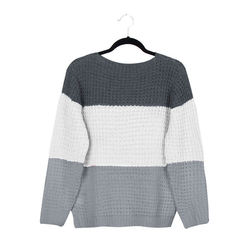 casual round neck contrast color sweater NSLK16936