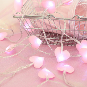 Love shaped lamp string fabric decoration pink peach heart LED dormitory usb blue ins girl heart battery lamp