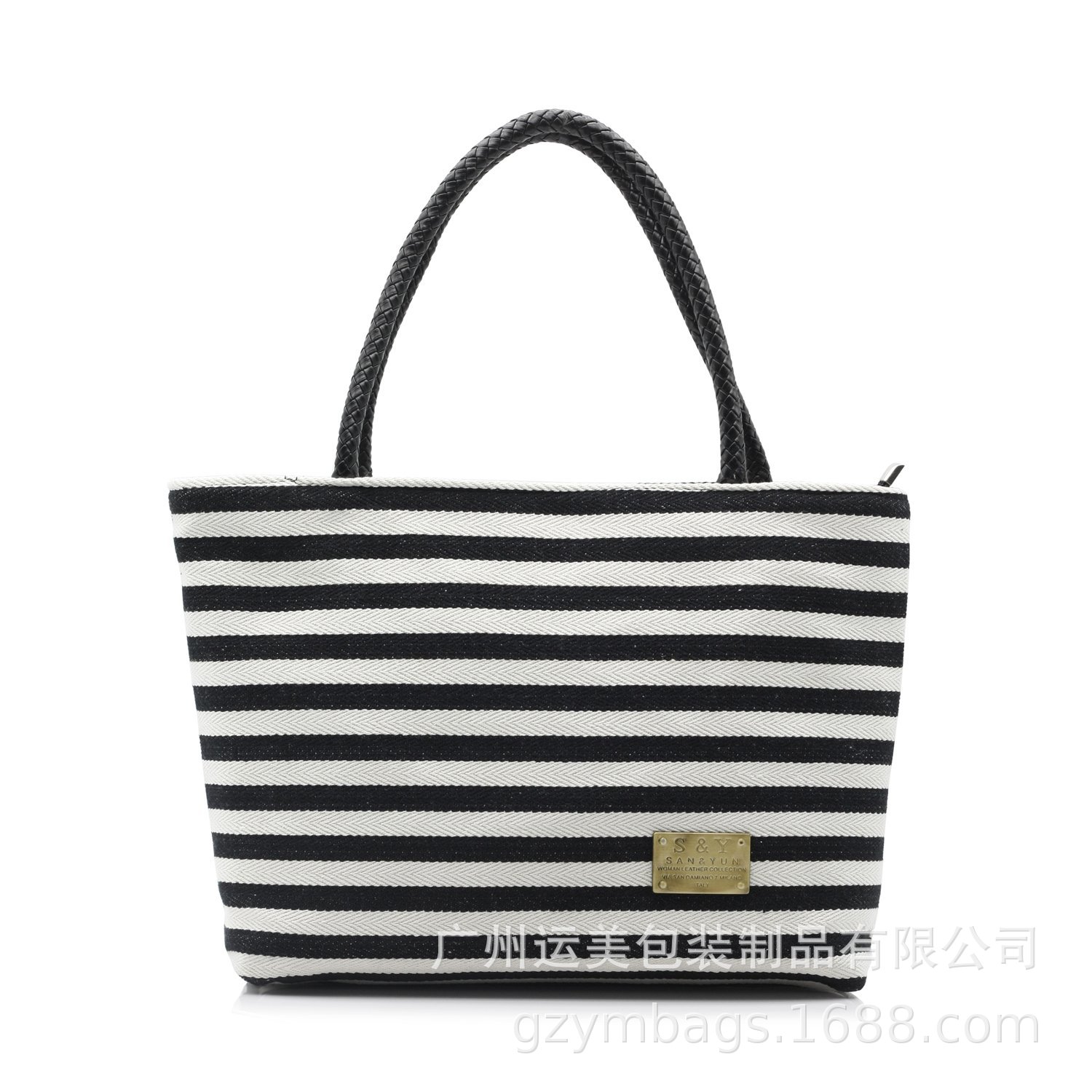 厂家专业定 制拼接条纹款帆布包女学生文艺美版单肩简约百搭布袋