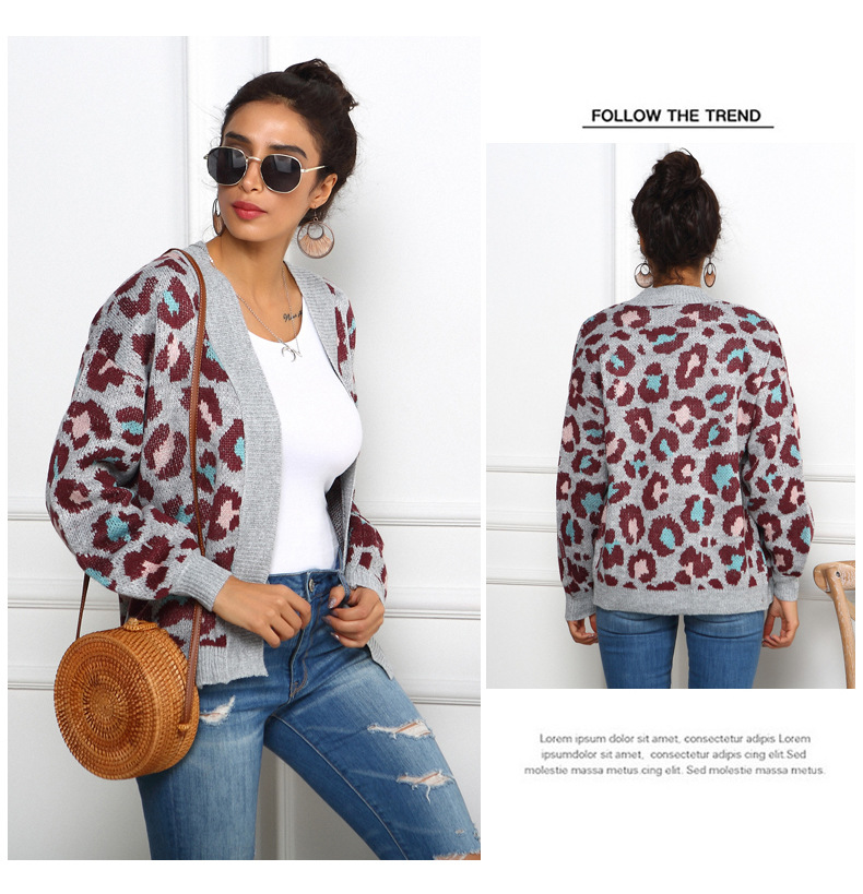 Leopard Print Plus Size Loose Knitted Cardigan NSYH9741