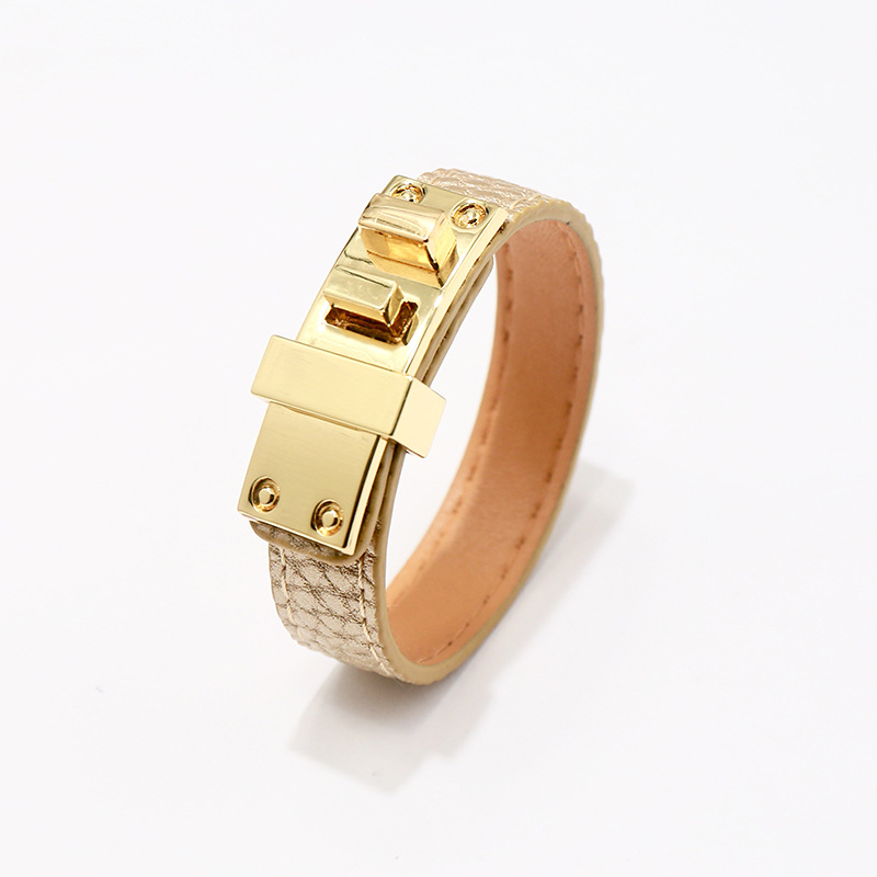 Ig Style Solid Color Pu Leather Alloy Plating Unisex Bangle display picture 5