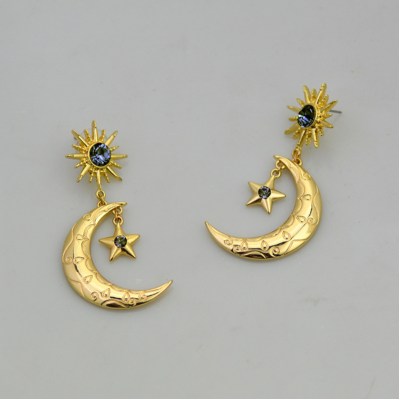 Hot Selling Earrings Fashion Purple Earrings Alloy Diamond Star Moon Earrings Wholesale Nihaojewelry display picture 5