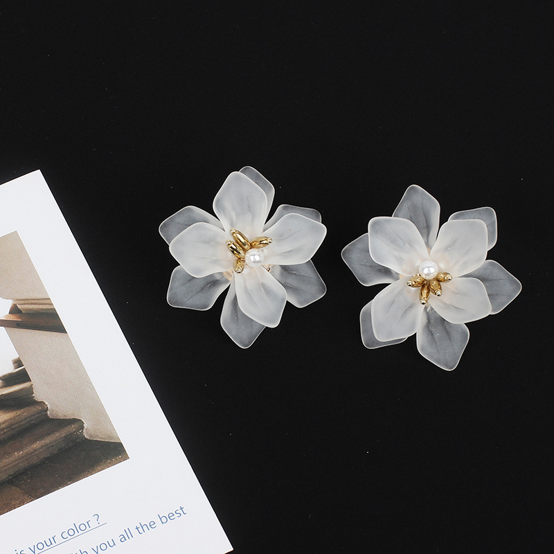 Korea White Frosted Resin Flower Bohemian Style Earrings Wholesale Nihaojewelry display picture 10
