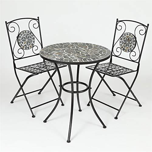 Mosaic iron table and chair / charming house stone slab gray mosaic…