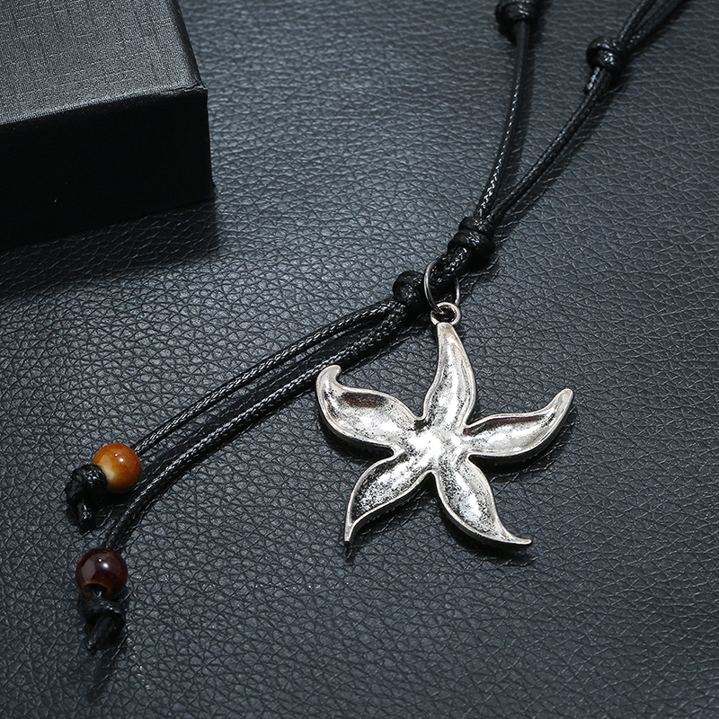 National Wind Wax Line Retro Long Alloy Starfish Necklace display picture 3
