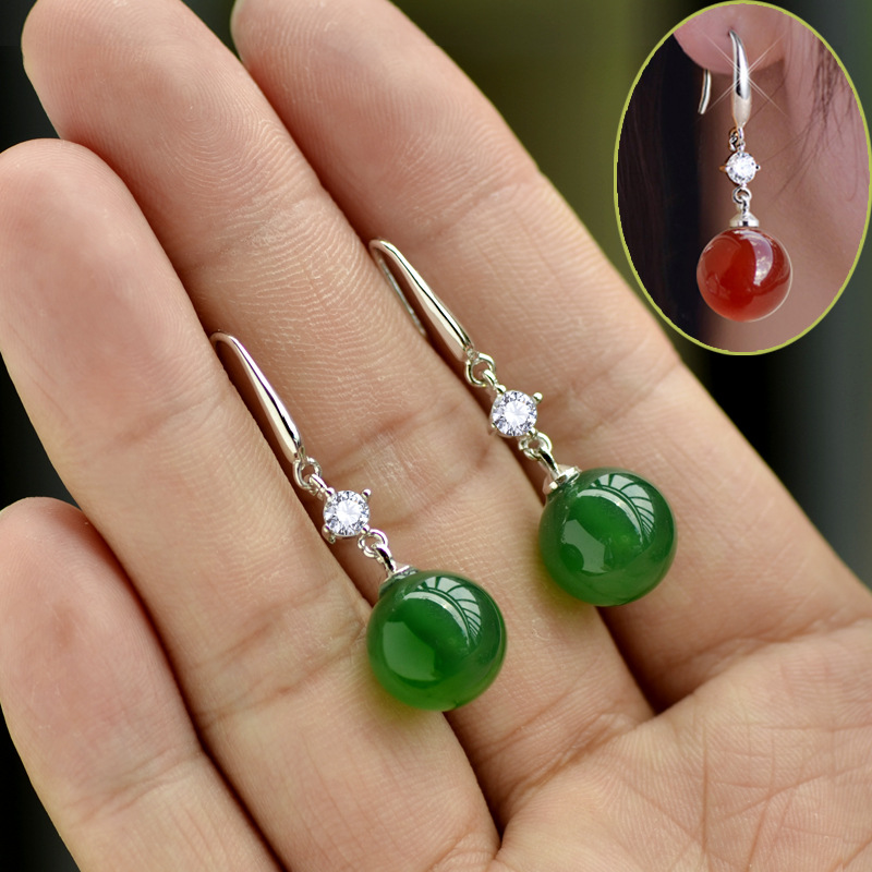 Fashion Natural Green Agate Earrings Copper Inlaid Zircon Earrings Wholesale display picture 1