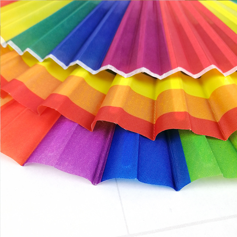 Fashion Bamboo Plastic Rainbow Color Folding Fan Wholesale display picture 3