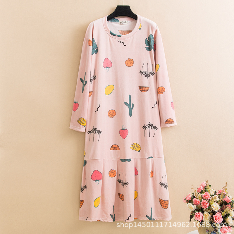 Autumn and Winter Thickened Super Soft Velvet Fattening plus size chubby girl Pregnant Women's Super Long Coconut Tree Nightgown Loose Pajamas Women's Nightgown