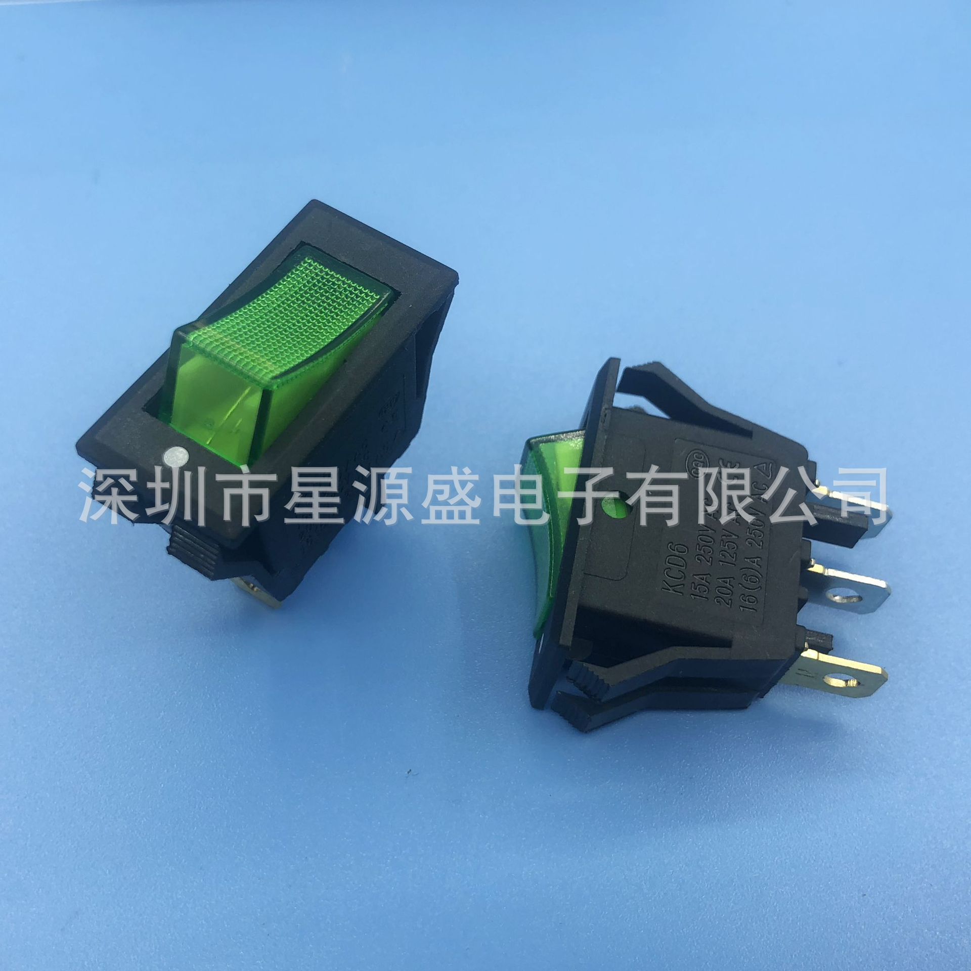 KCD6船型开关 弧形 3脚2档 三脚两档 船形翘板电源开关 绿色带灯