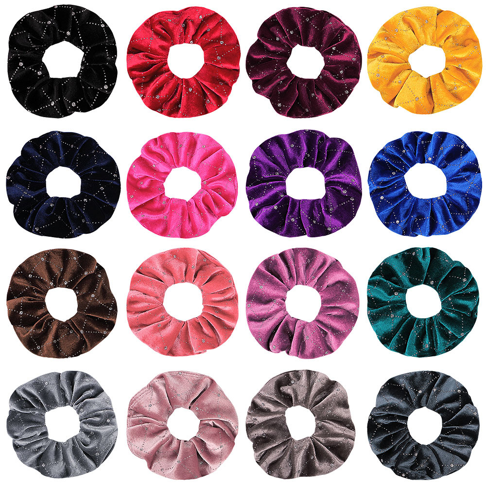New Fashion Gold Velvet Hot Drill Velvet Point Drill Cheap Scrunchies Wholesale display picture 23
