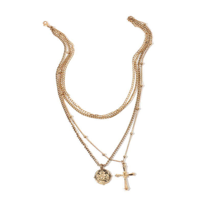 Fashion New Exaggerated Multi-element Cross Multi-layer Clavicle Chain Necklace display picture 3