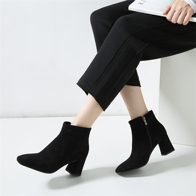 new leather Plush thick heel Korean style all-around high heel 