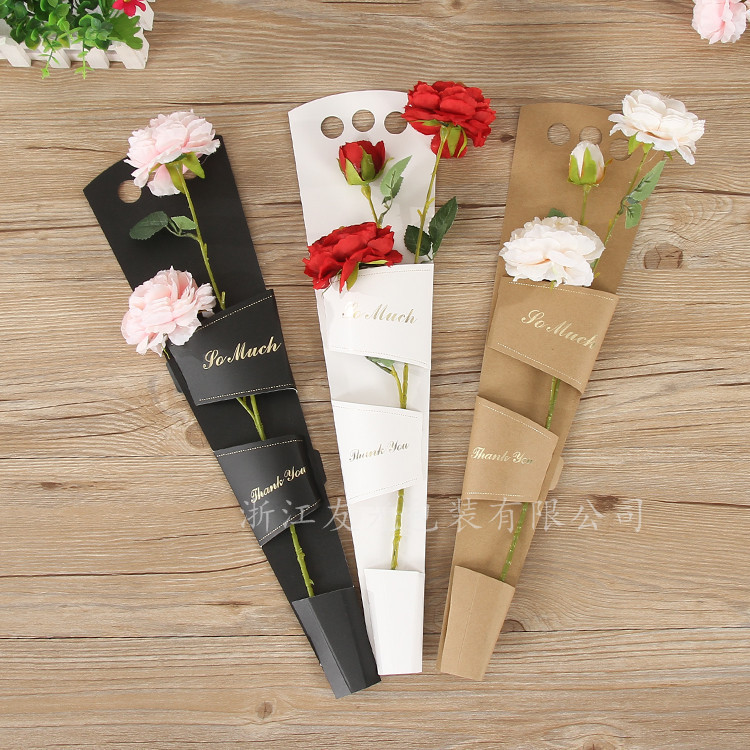 牛皮纸极简单支手提袋单支玫瑰盒 单枝鲜花包装袋包装盒可加logo