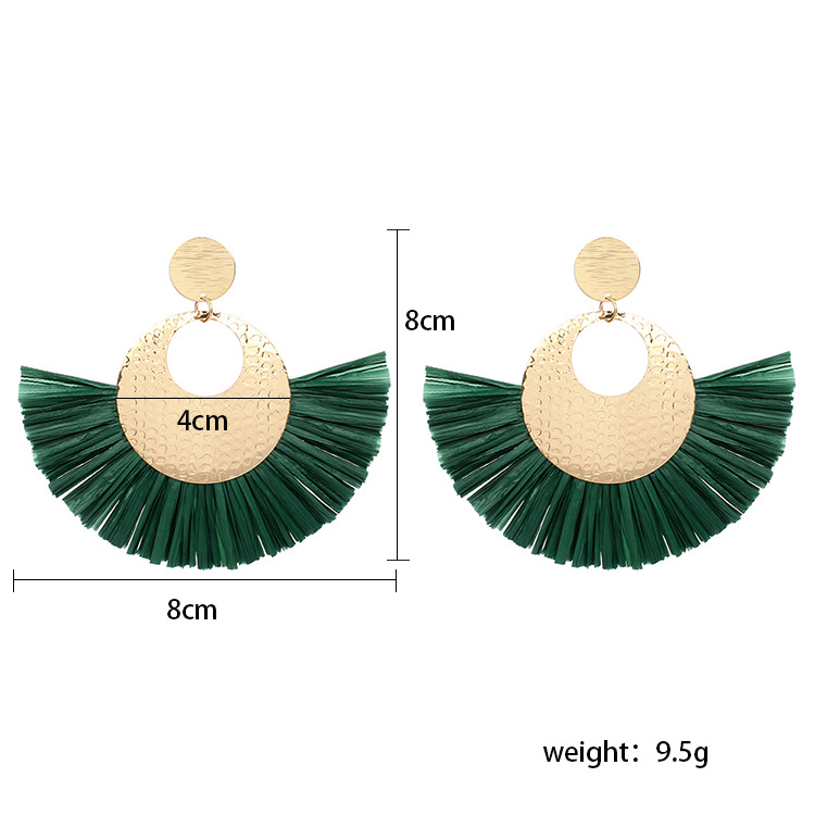 Retro Fan-shaped Raffia Ethnic Style Exaggerated Bohemian Tassel Earrings display picture 1