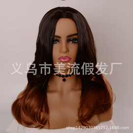外贸eBay新款假发欧美热销明星假发女士中分长卷发微卷金棕色渐变