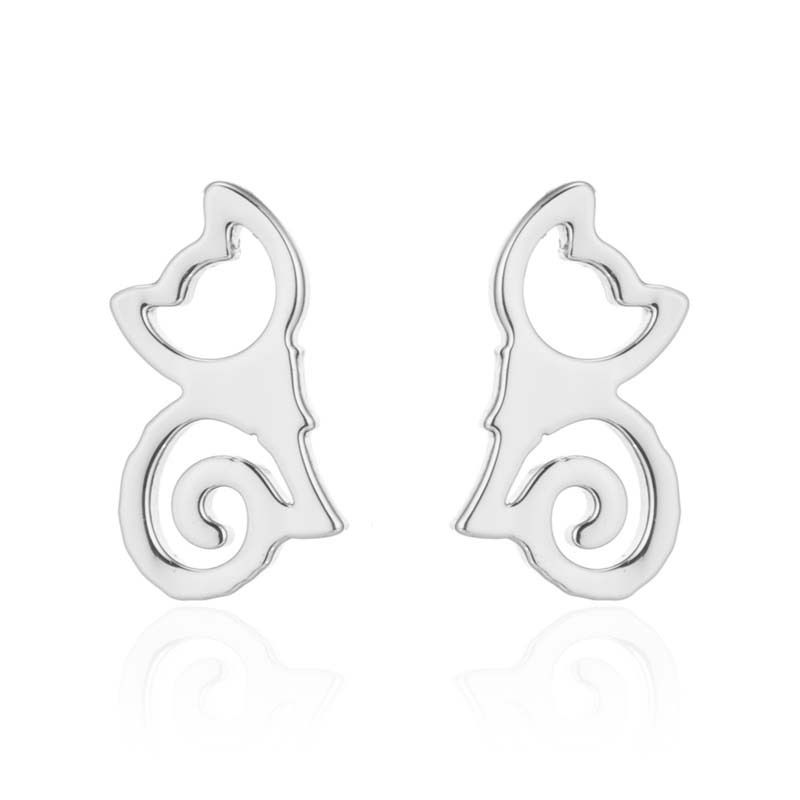 Fashion Cat Stainless Steel Plating Earrings Necklace 1 Set display picture 4
