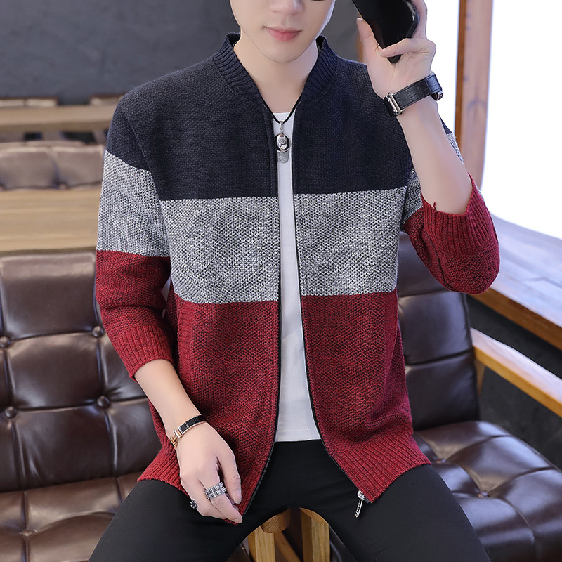 La Generación de comercio exterior transfronterizo de otoño e invierno cardigan con cremallera para hombre forrado de lana engrosado suéter cardigan collar de pie suéter abrigo