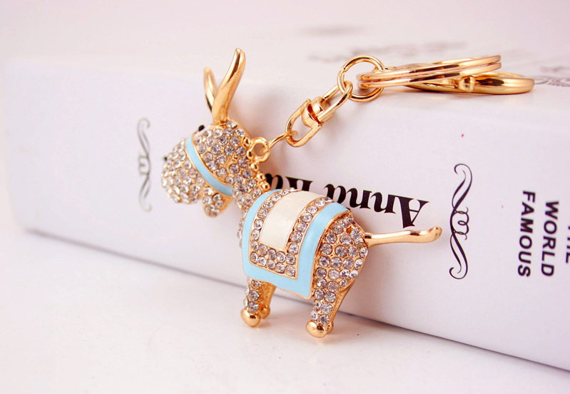 40g Weight Alloy, Metal Material Unisex Gender Pink, Red, Blue, Black Color Creative Cute Diamond Donkey Car Keychain 2