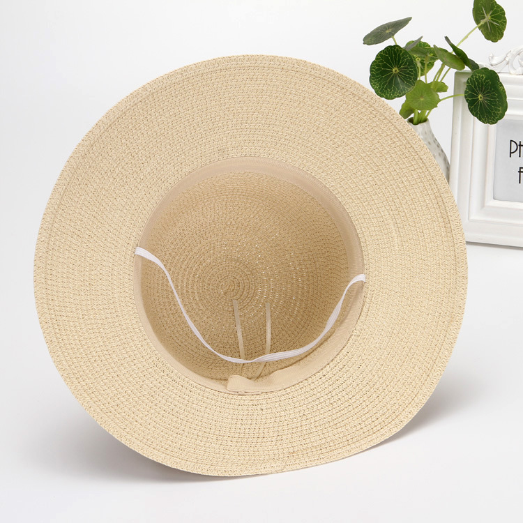 Cappello di paglia da donna per l'estate, ideale per gite in spiaggia, vacanze, protezione solare, con fiocco e accessorio per la protezione solare._voghion.com