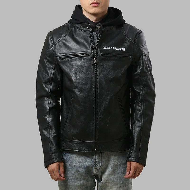 Short fitted hoody, leather jacket, genuine leather