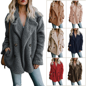 double-row button down sweater turtleneck fur jacket 