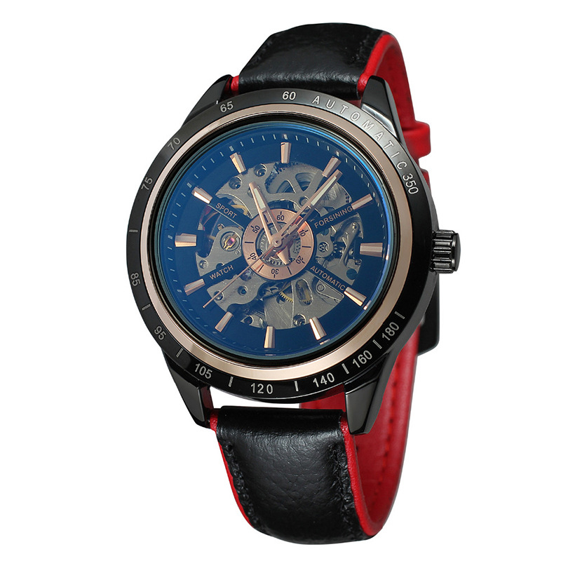 Forsining correa de reloj mecánico automático casual para hombres reloj mecánico transparente hueco de los hombres