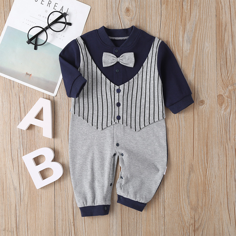 New Baby Long-sleeved One-piece Spring And Autumn Bow Tie Gentleman Male Baby Romper display picture 13