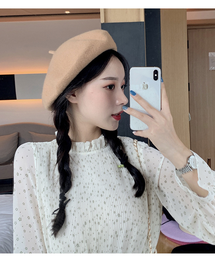 امرأة النمط الكوري اللون الصامد أفخم إفيلس قبعة البيريه display picture 5