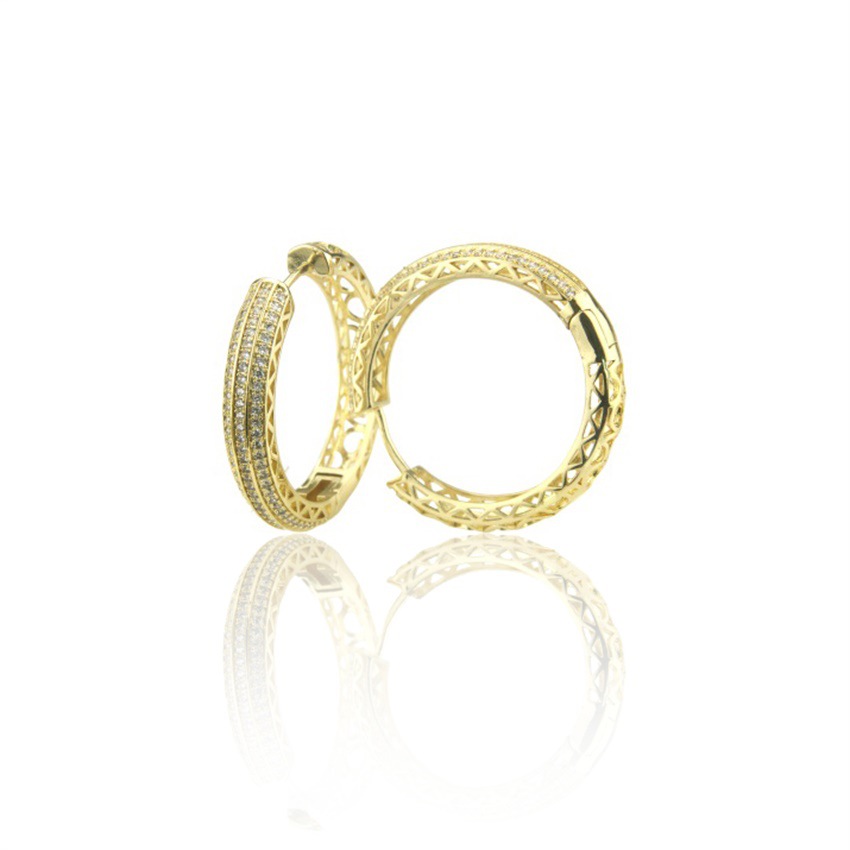 E-commerce Hot Gold-plated Inlaid Zirconium Hollow Earrings Factory Direct Fashion Pop Ring display picture 1