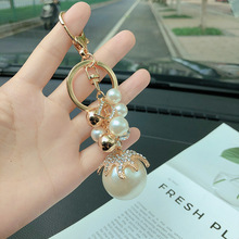 韩国新款精美珍珠串钥匙扣热卖包包挂件小礼品金属时尚女汽车饰品
